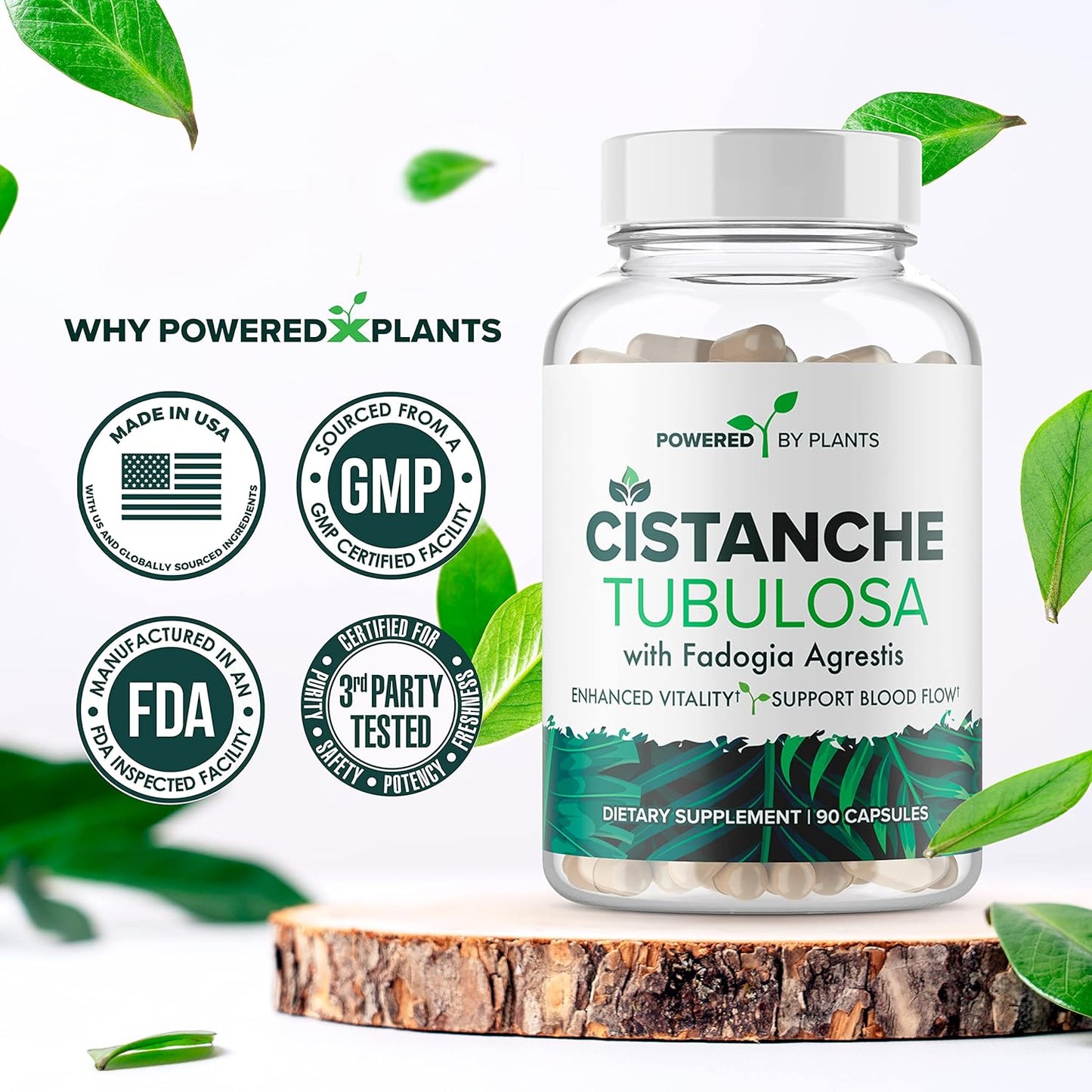 Cistanche Tubulosa & Fadogia Agrestis Blend with Bioperine - Boosts Vitality - Natural Supplements for Men & Women by Powered X Plants, 90 Servings