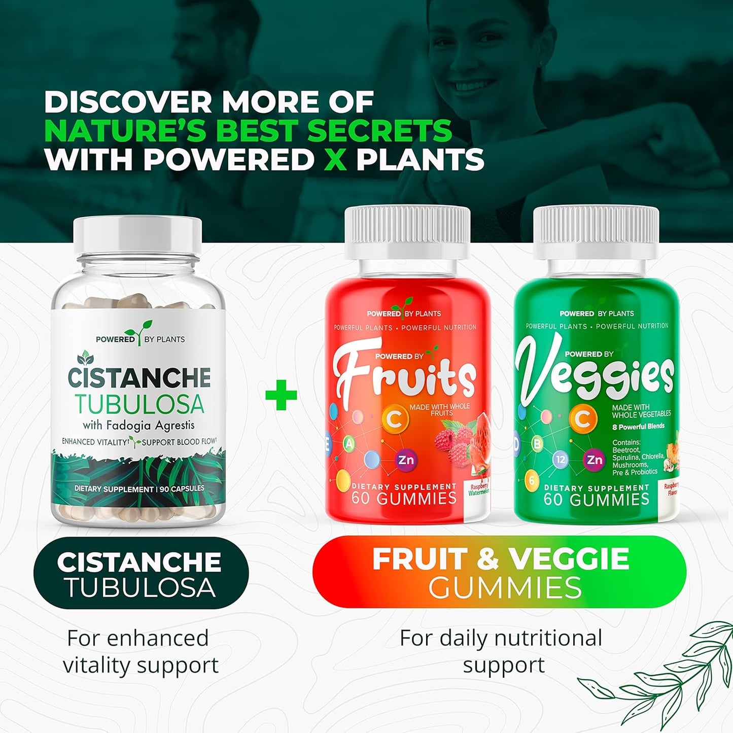 Cistanche Tubulosa & Fadogia Agrestis Blend with Bioperine - Boosts Vitality - Natural Supplements for Men & Women by Powered X Plants, 90 Servings