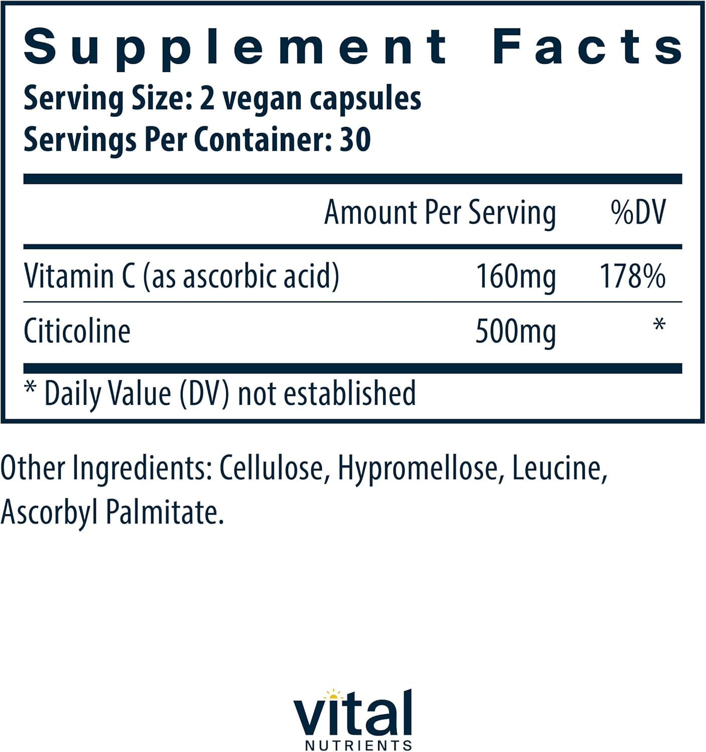 Citicoline Supplement for Mental Focus and Attention - 60 Vegetarian Capsules - 250mg - Vital Nutrients