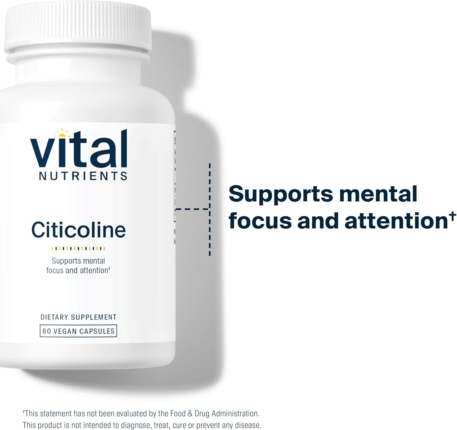 Citicoline Supplement for Mental Focus and Attention - 60 Vegetarian Capsules - 250mg - Vital Nutrients
