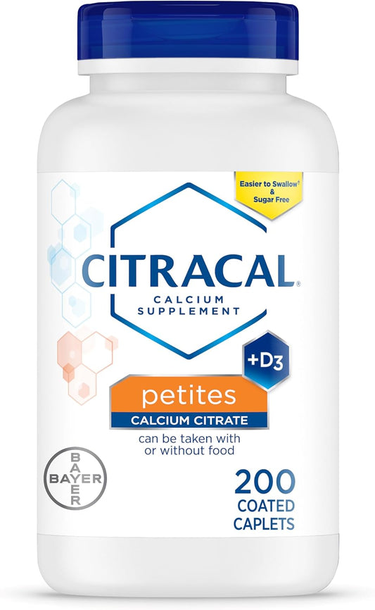 Citracal Petites 400mg Calcium Citrate Caplets with Vitamin D3 for Bone Health - 200 Count