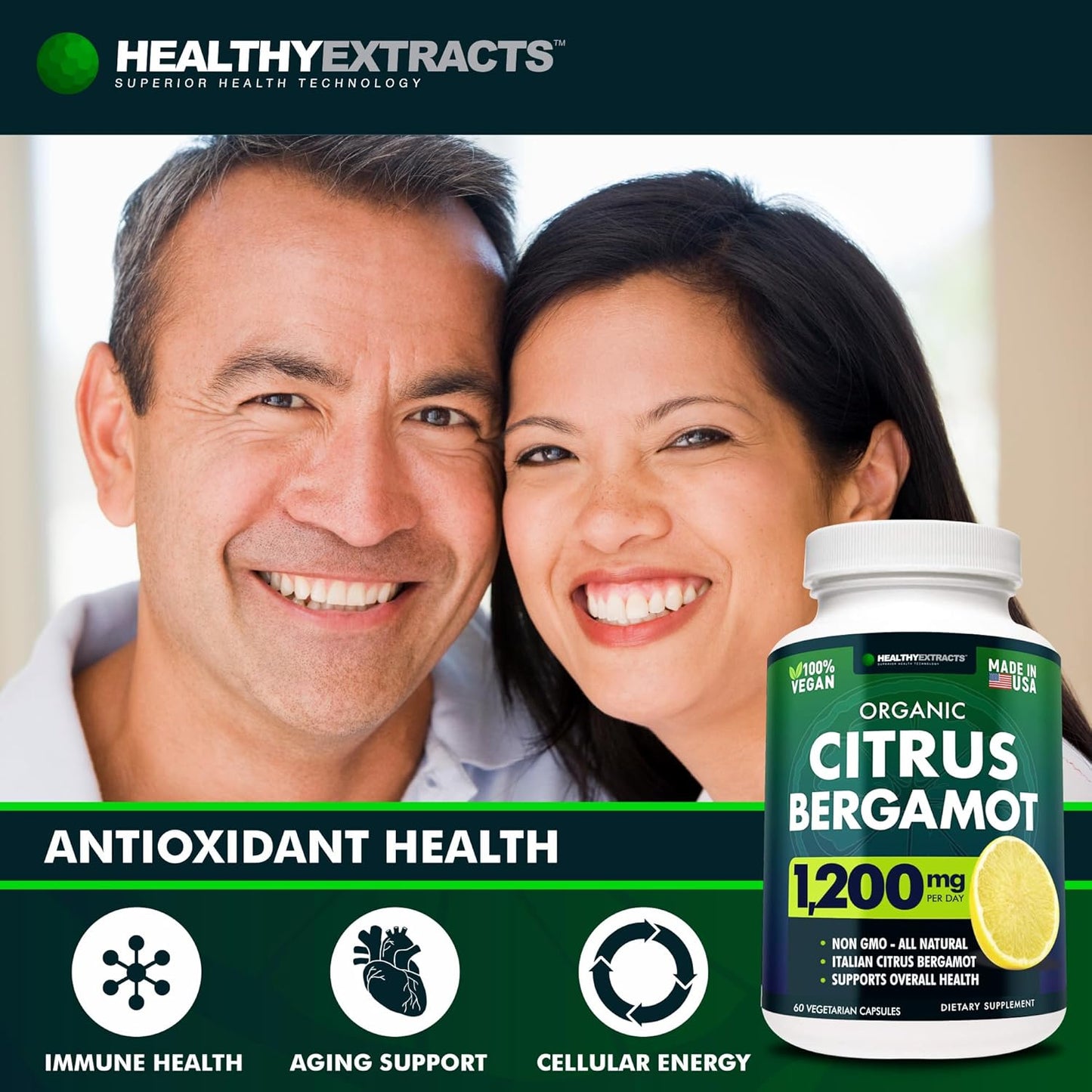 Citrus Bergamot Supplement 1200mg - High Polyphenols, 1 Month Supply, Made in USA