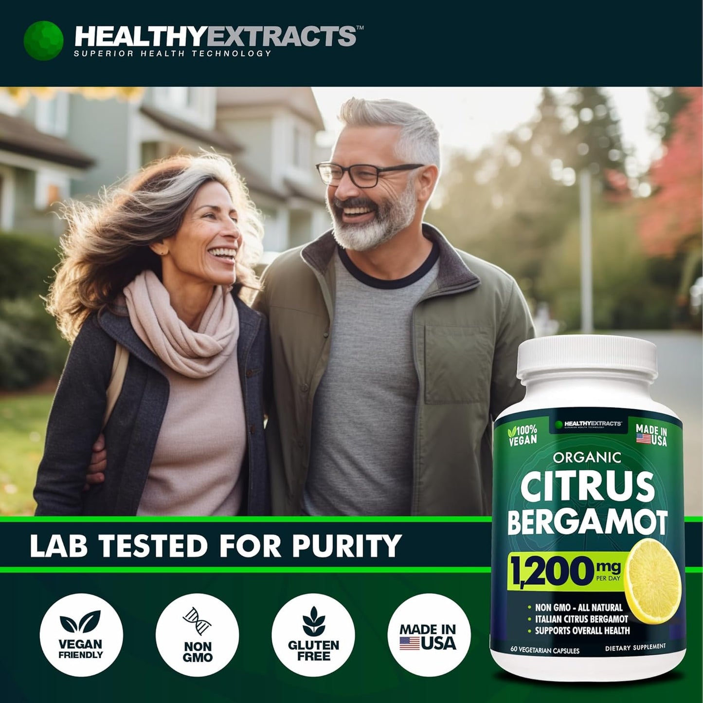 Citrus Bergamot Supplement 1200mg - High Polyphenols, 1 Month Supply, Made in USA
