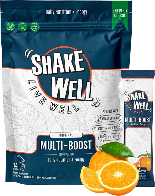 Citrus Sunrise Shake Well Clean Energy Drink Mix for All-Day Focus and Cortisol Protection - 14 Count