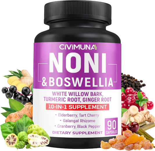 CIVIMUNA Noni Capsules with Boswellia, White Willow Bark, Turmeric, Ginger Root - 90 Capsules for 3 Months
