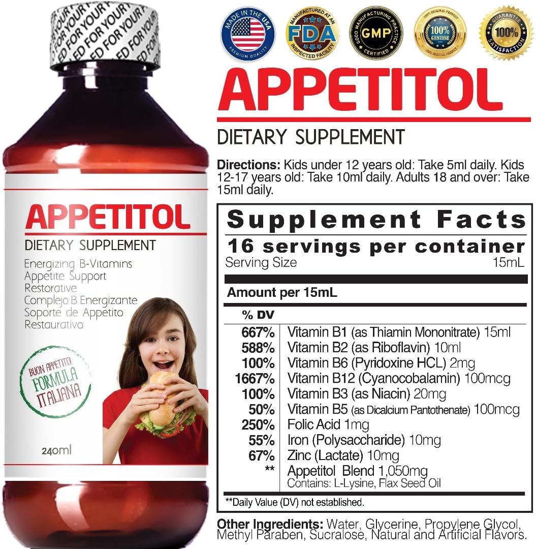 CJ Appetitol: Natural Appetite & Weight Gain Stimulant for Underweight Children - 8 Fl Oz with Vitamins & Minerals