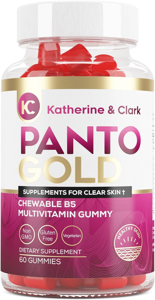 Clark & Katherine Pantothenic Acid Gummies for Acne, Hair, Skin & Nails - Biotin, Zinc, Folic Acid - Non-GMO, Gluten-Free Chewables - 60 Count