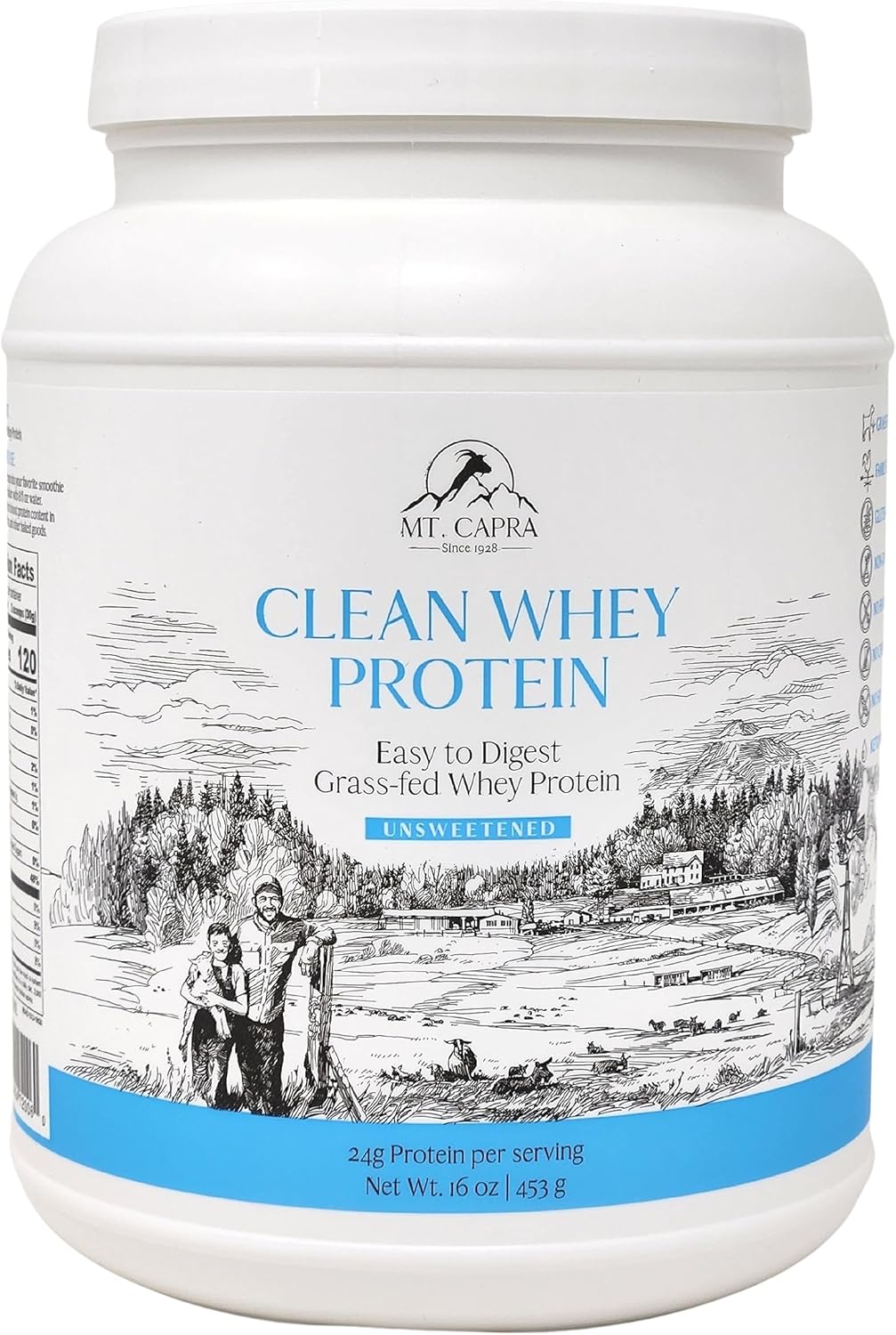 Clean Grass-Fed Goat Whey Protein Powder | High Protein, All Natural, Non-GMO | Undenatured, Unsweetened | 15 Servings - 16 oz