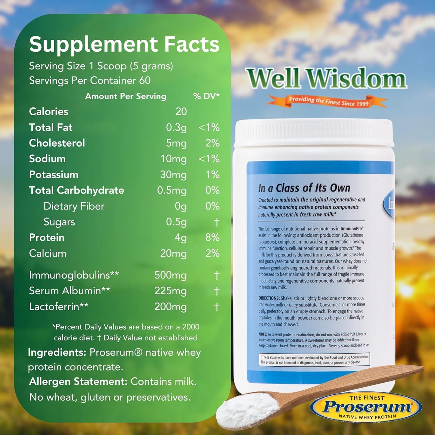 Clean Grass-Fed Whey Protein Powder Concentrate for Immune Support - 300g - Hormone-Free & Non-GMO