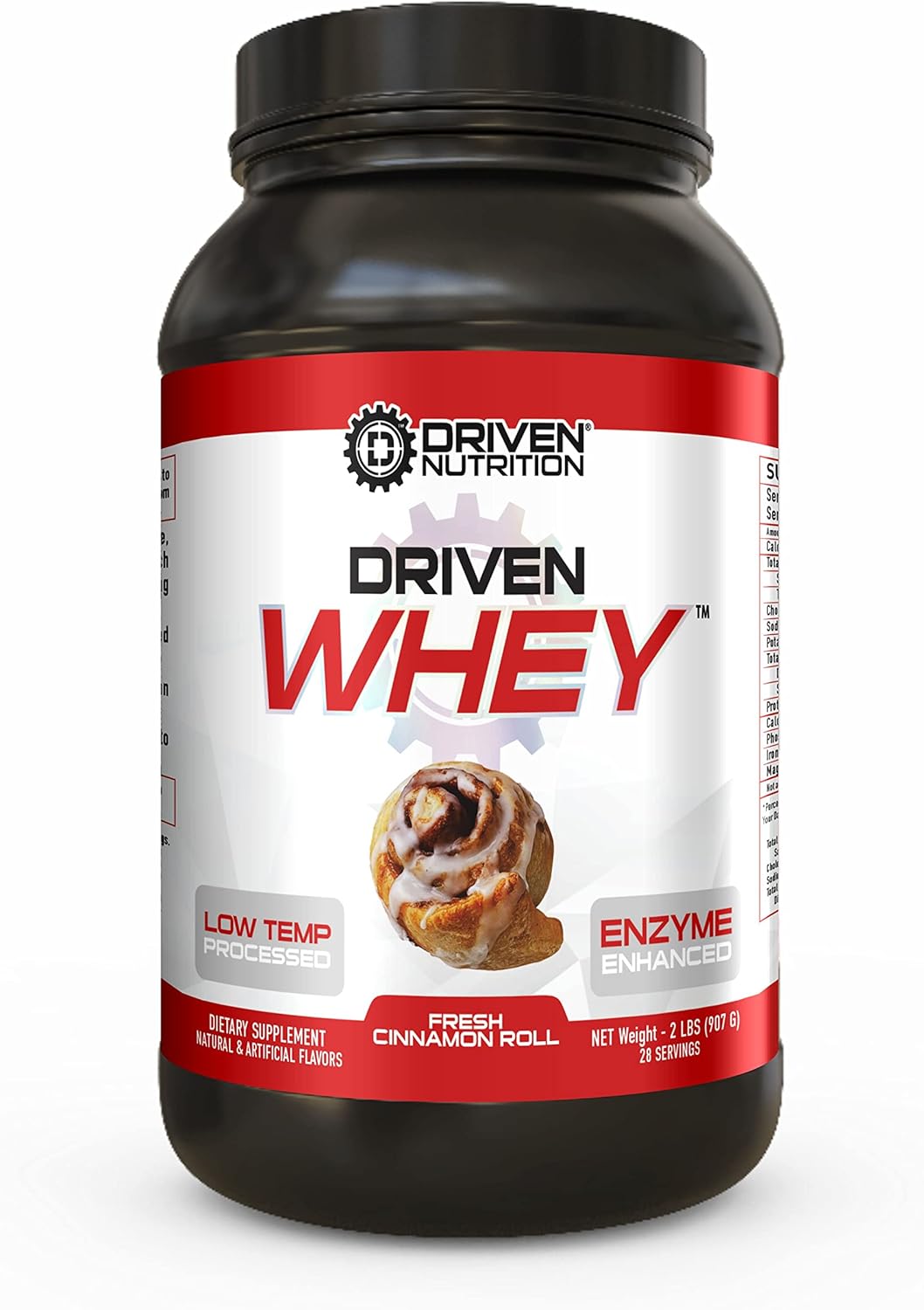 Clean Grass Fed Whey Protein Powder for Muscle Recovery - Driven Nutrition Driven WHEY with BCAA and Digestive Enzymes - Delicious Cinnamon Roll Flavor (2 lb)