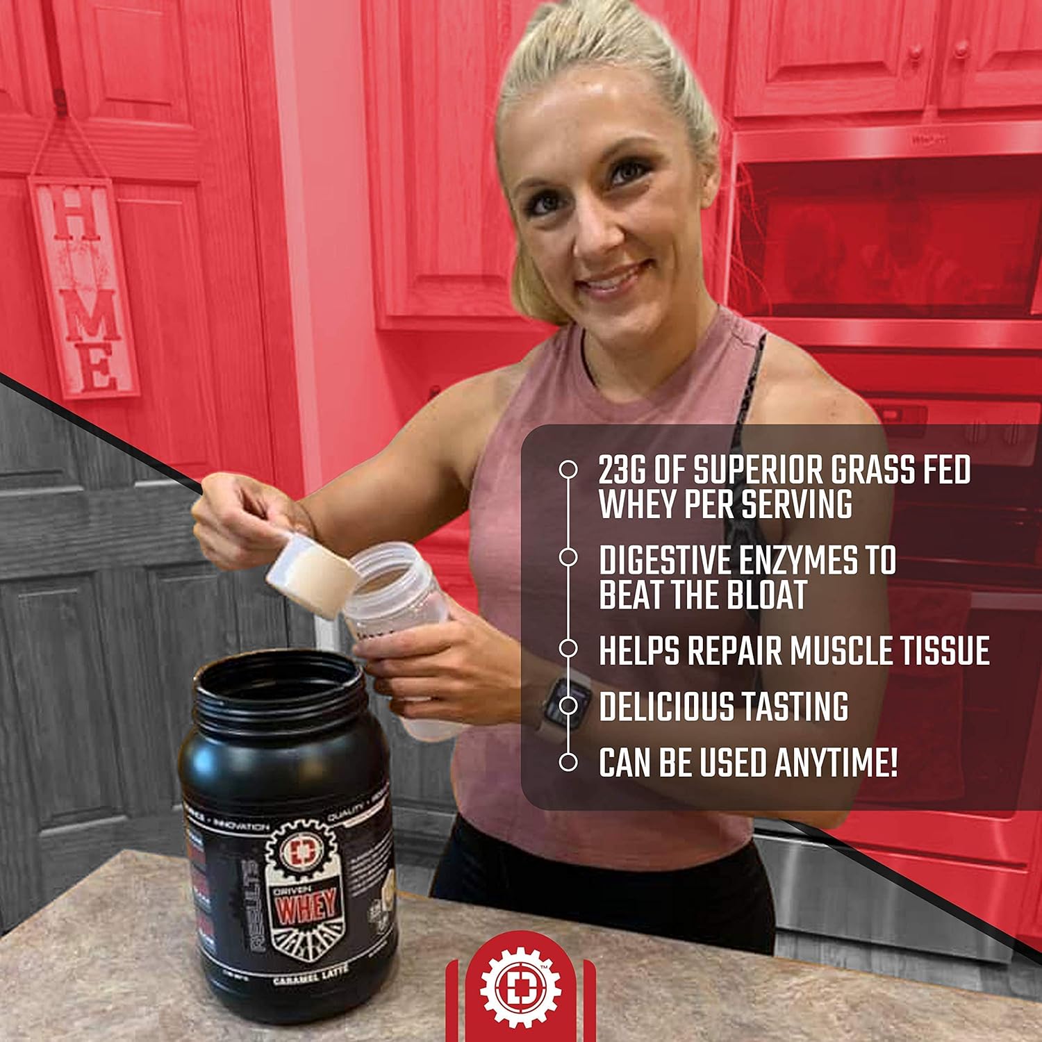 Clean Grass Fed Whey Protein Powder for Muscle Recovery - Driven Nutrition Driven WHEY with BCAA and Digestive Enzymes - Delicious Cinnamon Roll Flavor (2 lb)