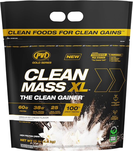 Clean Mass XL - Vanilla Ice Cream Flavor - 10 LB - PVL Gold Series - Muscle Gainer