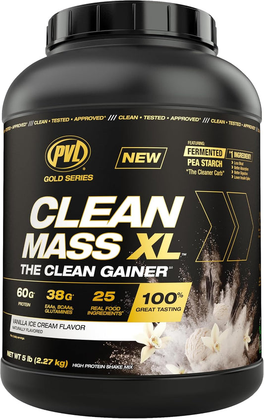Clean Muscle Mass Gainer - PVL Gold Series Clean Mass XL - 5 LB Vanilla Ice Cream Flavor