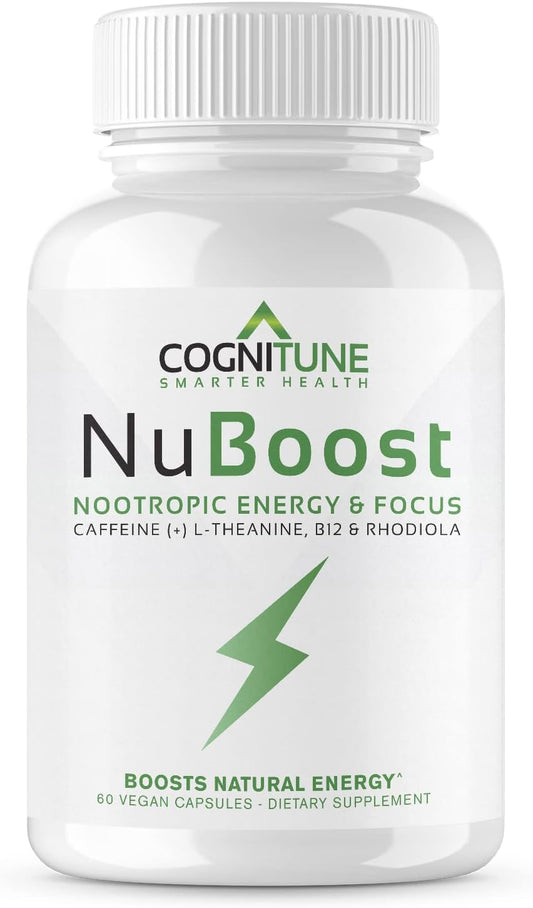 Clean Nootropic Brain Booster - Energy & Focus Supplement with Caffeine, L-Theanine, Vitamin B12, Rhodiola & BioPerine for No Crash, Jitter-Free Performance - 100mg Caffeine Pills