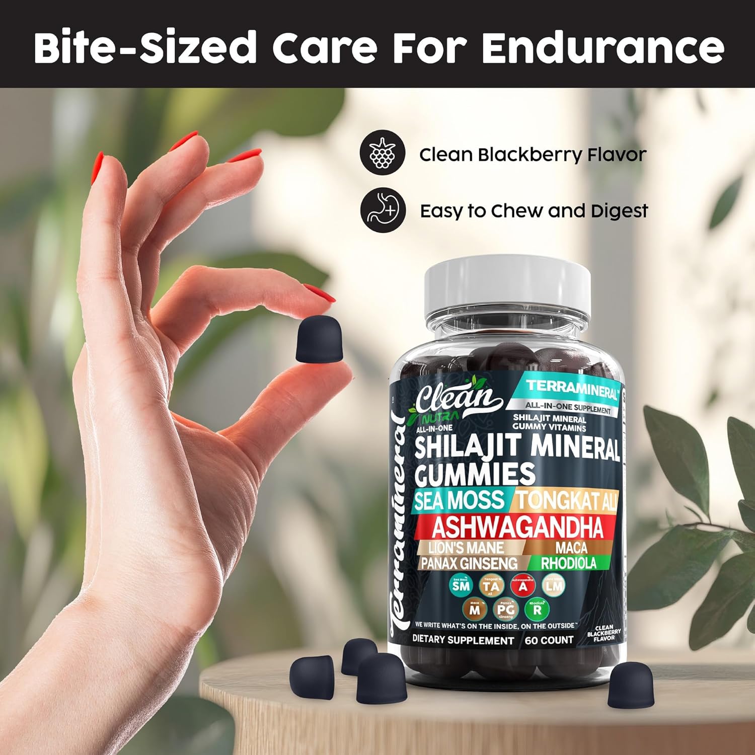 Clean Nutra Terramineral Shilajit Gummies with Sea Moss, Tongkat Ali, Ashwagandha, Lion's Mane, MACA, Ginseng, Rhodiola, & Cordyceps