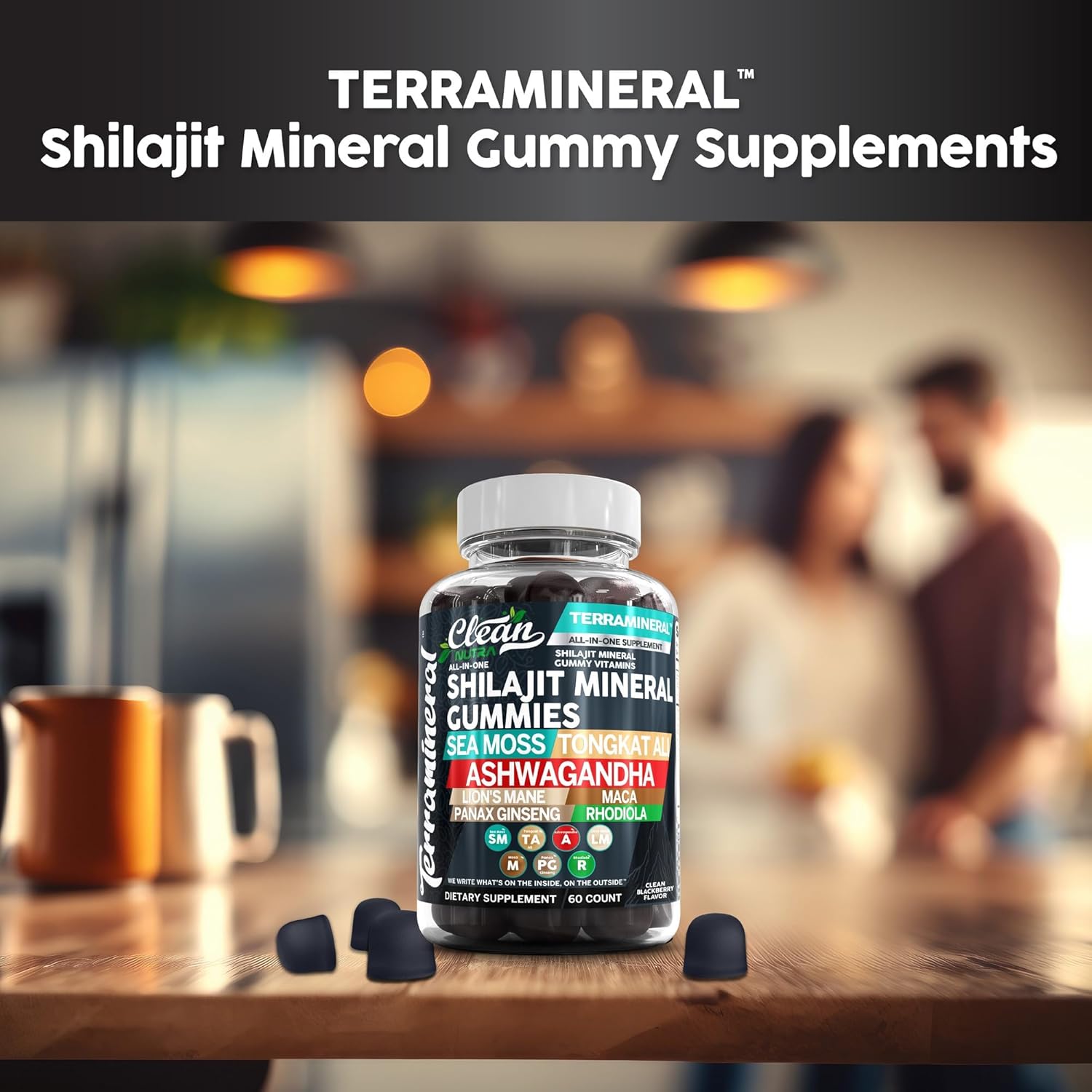Clean Nutra Terramineral Shilajit Gummies with Sea Moss, Tongkat Ali, Ashwagandha, Lion's Mane, MACA, Ginseng, Rhodiola, & Cordyceps
