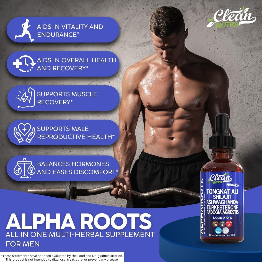 Clean Nutra Tongkat Ali Liquid Drops with Shilajit, Ashwagandha, Turkesterone, Fadogia Agrestis, Magnesium, Sea Moss, and Zinc Herbal Supplement