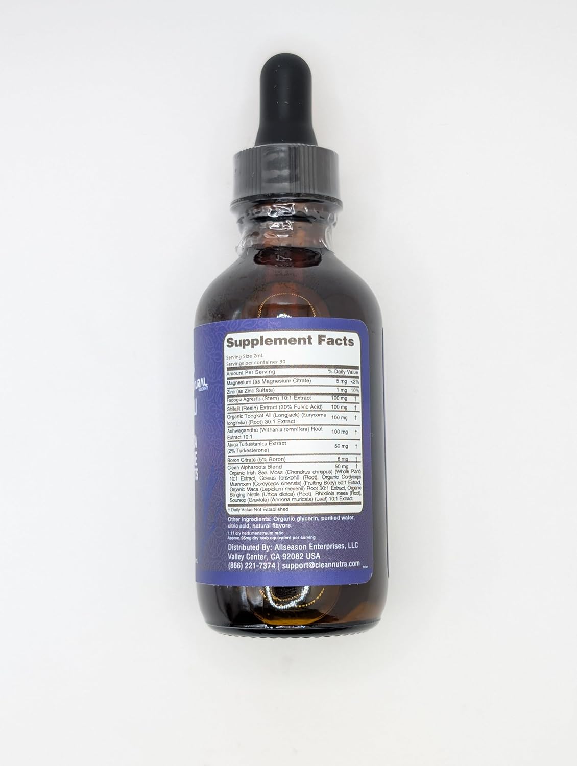 Clean Nutra Tongkat Ali Liquid Drops with Shilajit, Ashwagandha, Turkesterone, Fadogia Agrestis, Magnesium, Sea Moss, and Zinc Herbal Supplement