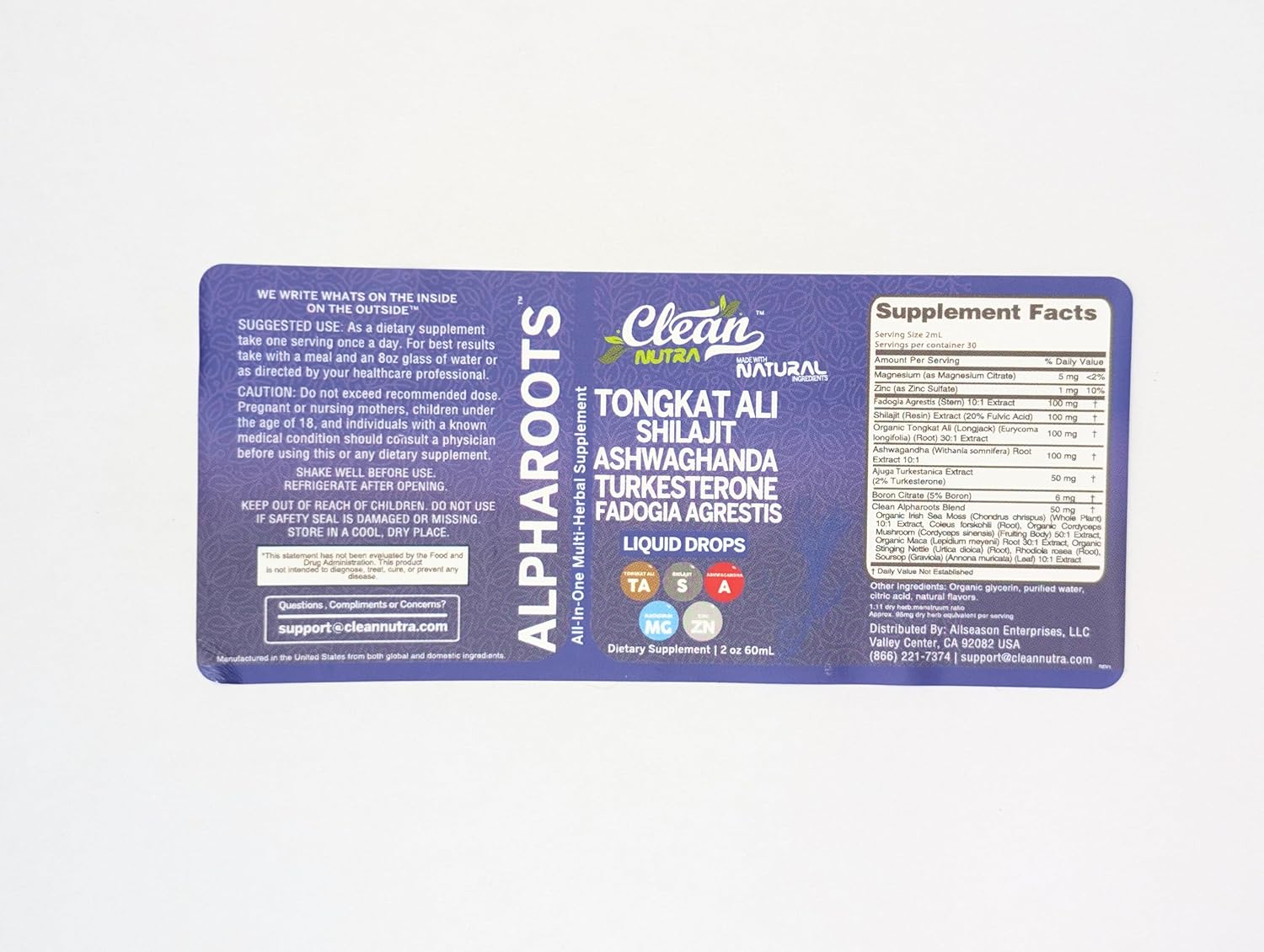 Clean Nutra Tongkat Ali Liquid Drops with Shilajit, Ashwagandha, Turkesterone, Fadogia Agrestis, Magnesium, Sea Moss, and Zinc Herbal Supplement