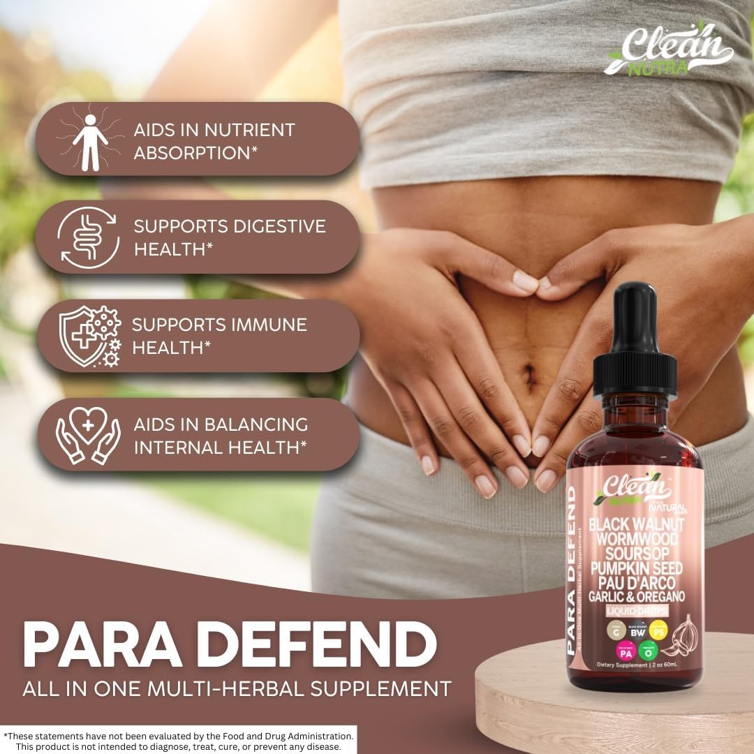 Clean Nutraceuticals Defend Black Walnut Liquid Drops with Sweet Wormwood, Soursop, Garlic, Pumpkin Seed, PAU D'Arco, Oregano, Turmeric, Berberine and Neem Tincture - Clean Nutra