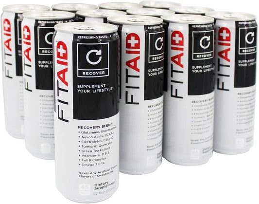 Clean & Paleo Friendly FITAID Recovery Blend with BCAAs, L-Glutamine, L-Arginine, Omega 3s | No Artificial Ingredients | 12oz Can (12 Pack)