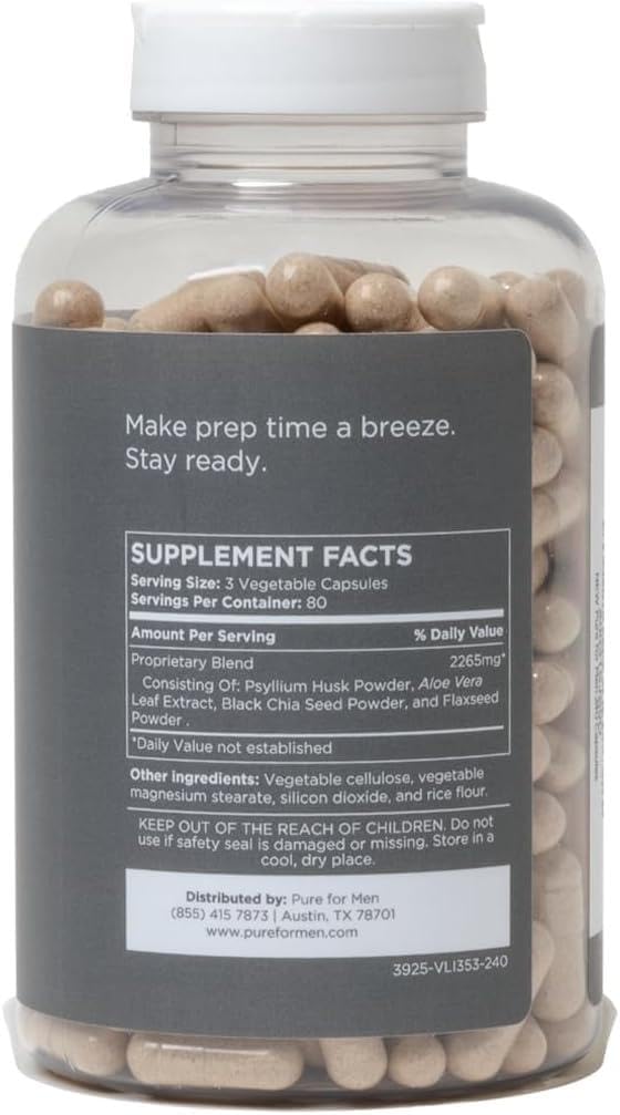 Cleanliness Stay Ready Fiber Supplement for Digestive Regularity | Psyllium Husk, Aloe Vera, Chia Seeds, Flaxseeds | 240 Vegan Capsules