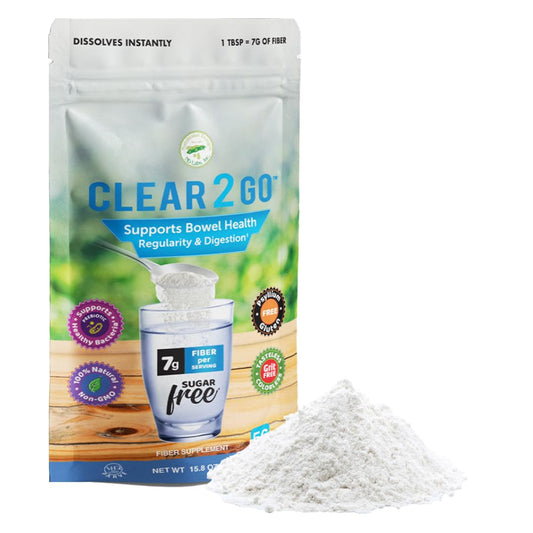 Clear 2 Go Prebiotic Inulin Fiber Supplement - Natural Sugar & Gluten Free for Digestive Health - Easy Powder for Men & Women