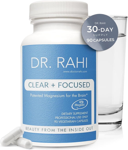 Clear and Focused Magnesium L-Threonate Capsules - 90 Ct - USA Made Brain Support Supplement - Memory & Focus Formula - Non-GMO Gentle Magnesium for Adults by Dr. Rahi