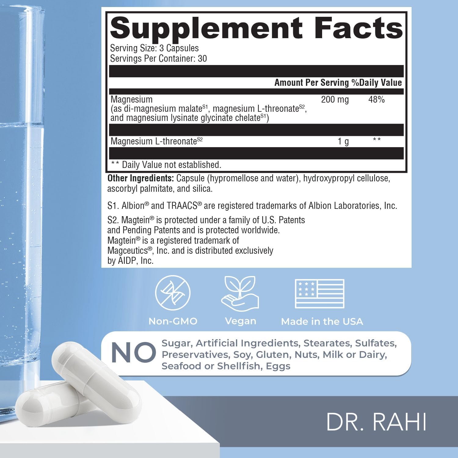 Clear and Focused Magnesium L-Threonate Capsules - 90 Ct - USA Made Brain Support Supplement - Memory & Focus Formula - Non-GMO Gentle Magnesium for Adults by Dr. Rahi