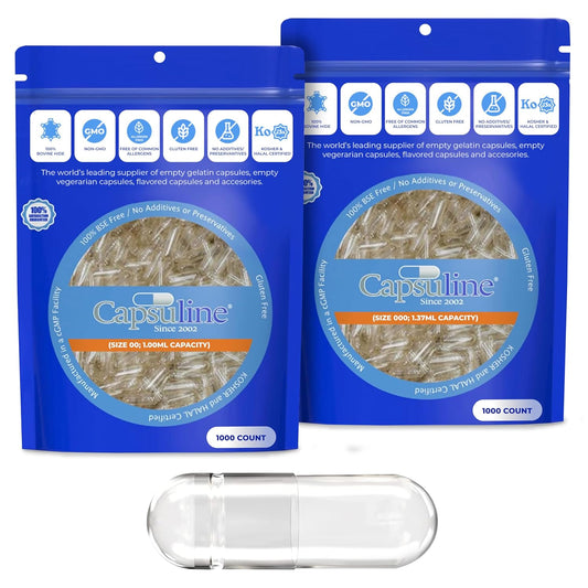 Clear Empty Gelatin Capsules Size 00 and 000 Bundle - 1000 Count, DIY Bovine Pill Filling, Kosher, Gluten Free, Non-GMO