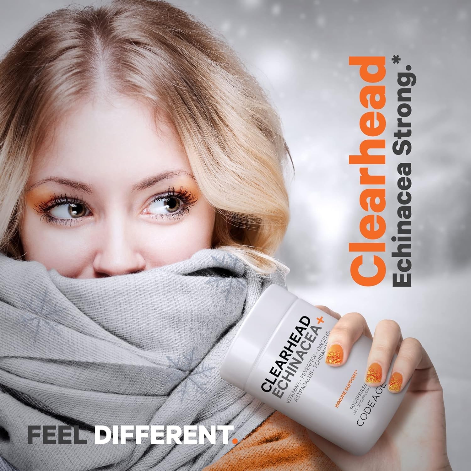 Clear Head Echinacea Supplement with Schisandra, Feverfew, Ginseng, Astragalus, Garlic, Probiotics, Vitamins C & D3, Zinc, Selenium - 90 Capsules