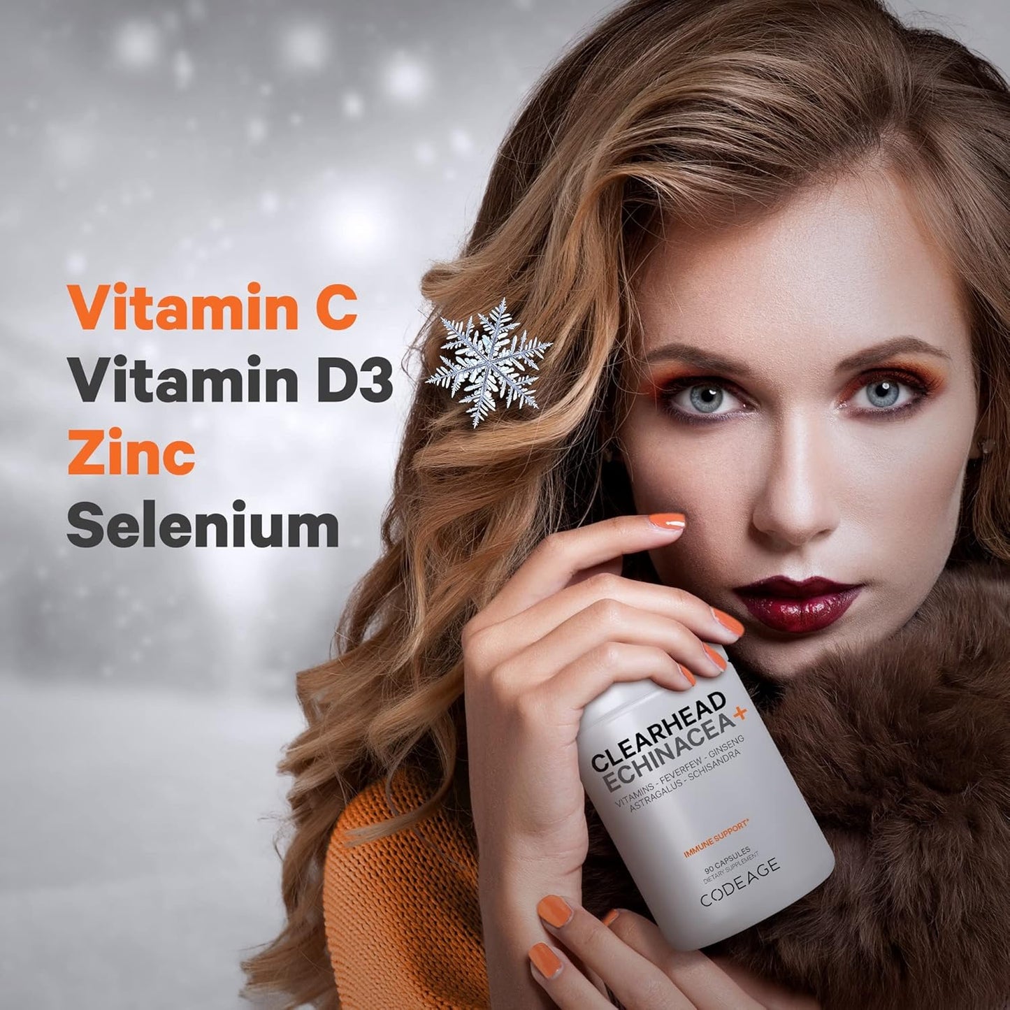 Clear Head Echinacea Supplement with Schisandra, Feverfew, Ginseng, Astragalus, Garlic, Probiotics, Vitamins C & D3, Zinc, Selenium - 90 Capsules