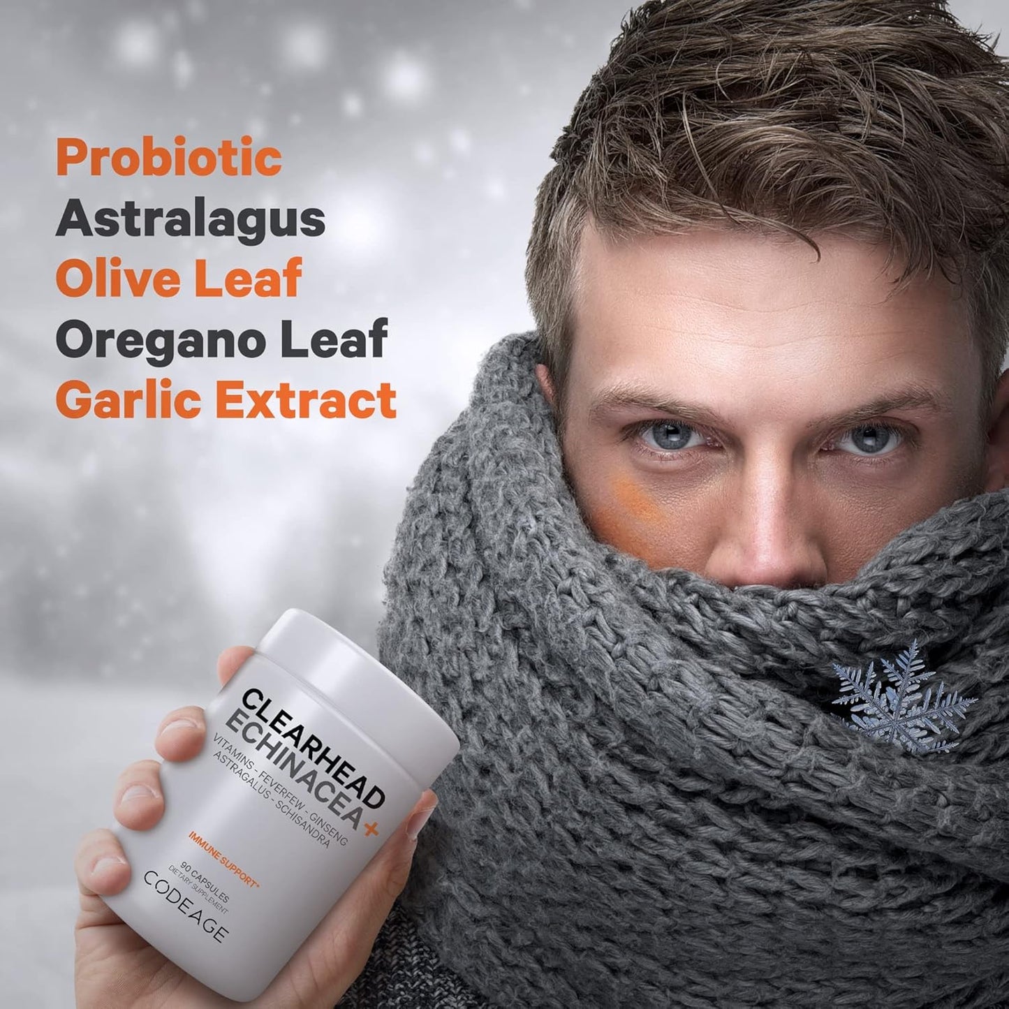 Clear Head Echinacea Supplement with Schisandra, Feverfew, Ginseng, Astragalus, Garlic, Probiotics, Vitamins C & D3, Zinc, Selenium - 90 Capsules