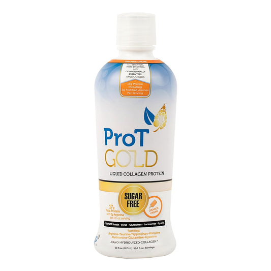 Clear Liquid Collagen Protein Shot with Arginine, Orange Creme Flavor, Non GMO, Gluten Free - 30 fl oz Bottle