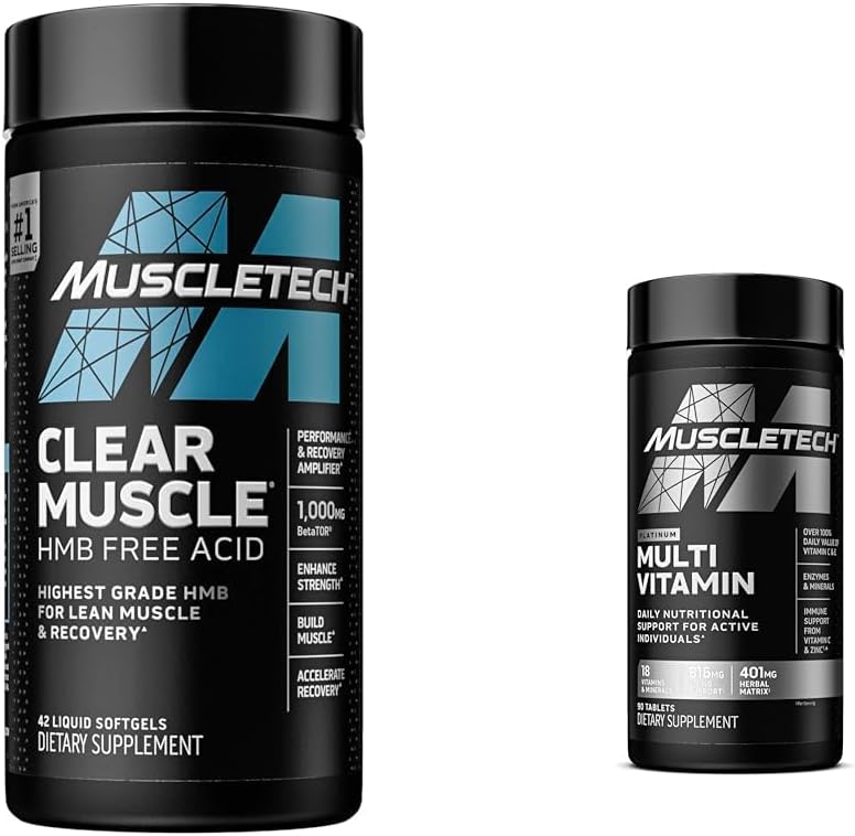 Clear Muscle Post Workout Recovery & Platinum Multivitamin Bundle for Men & Women - Boost Muscle Growth and Immune Support with 18 Essential Vitamins
