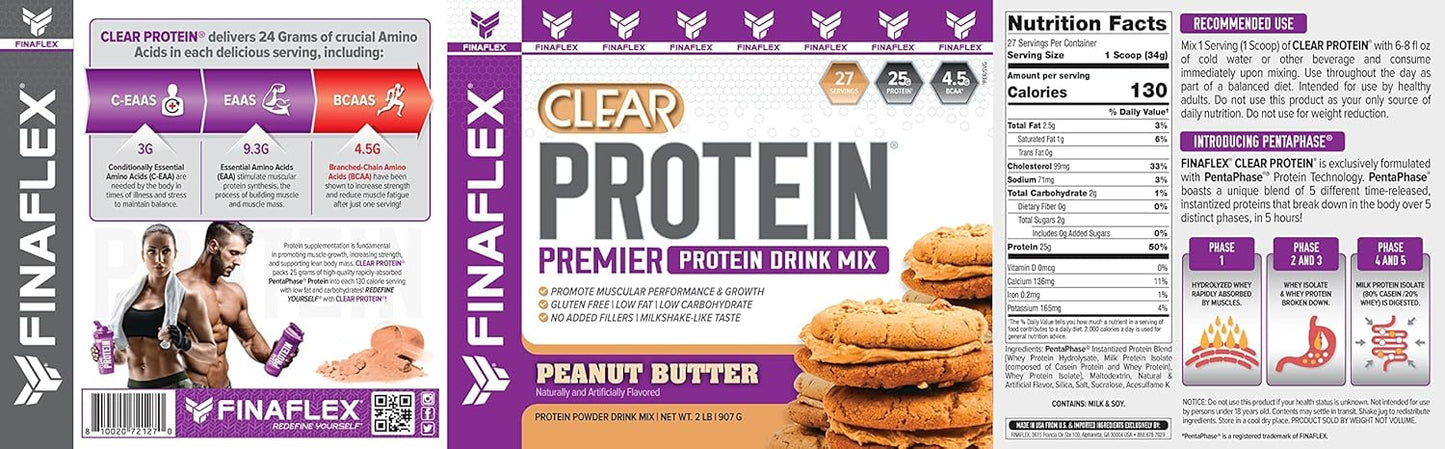 Clear Protein Peanut Butter 2lb: Promotes Muscle Performance & Growth, Milkshake Taste, Low Carb, Low Fat, Gluten-Free - 27 Servings