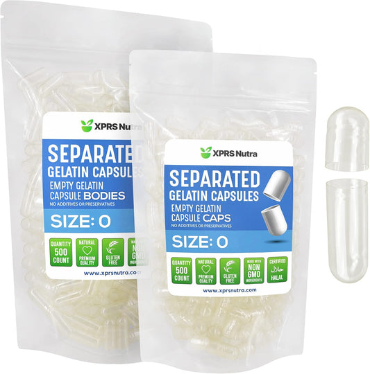 Clear Size 0 Gelatin Capsules - 500 Count Empty Capsules in Bags for DIY Supplement Filling - XPRS Nutra Gelatin Capsules Size 0