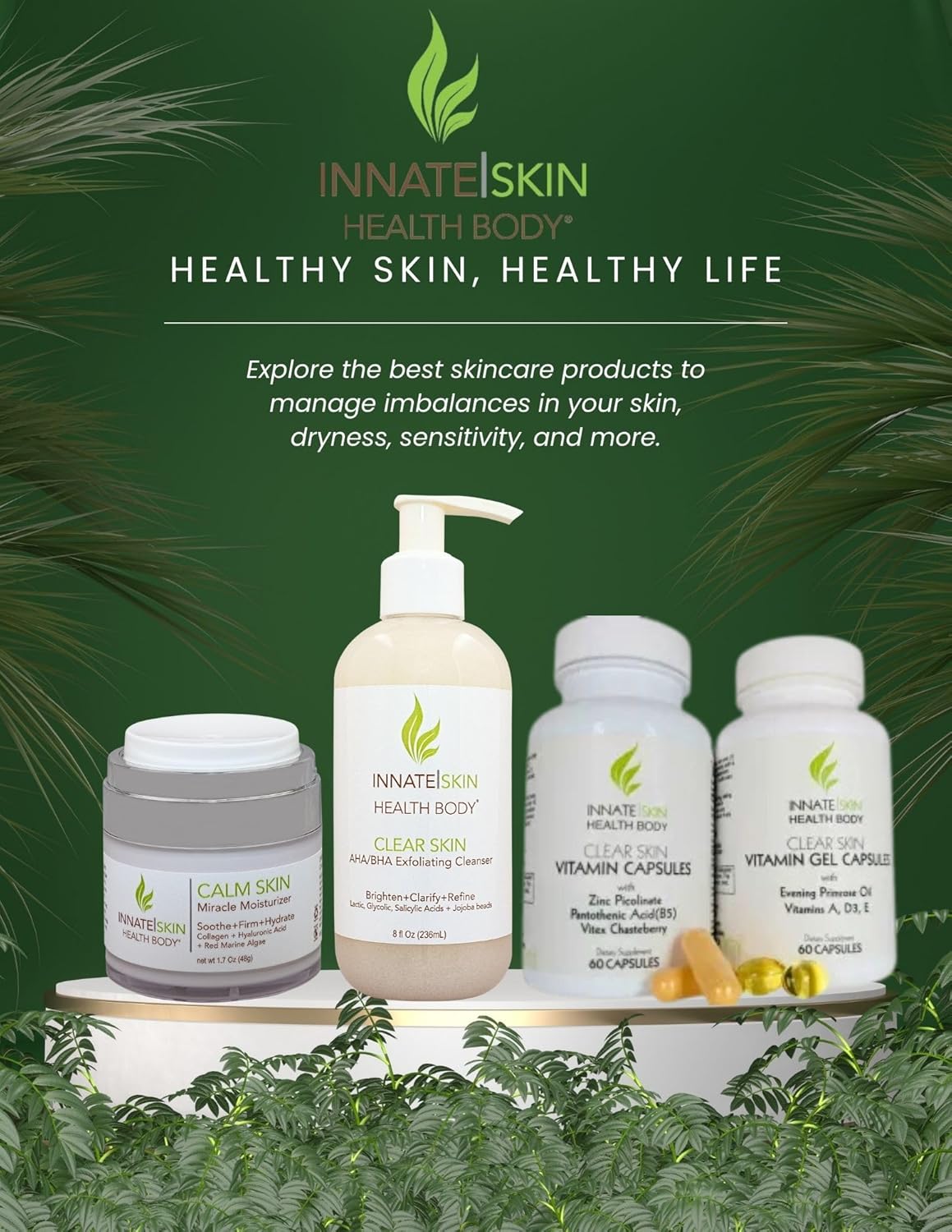 Clear Skin Acne Vitamin System with 20 Antioxidants, Botanicals, and Minerals - 60 Count Pack of 2 for Innate Skin Health