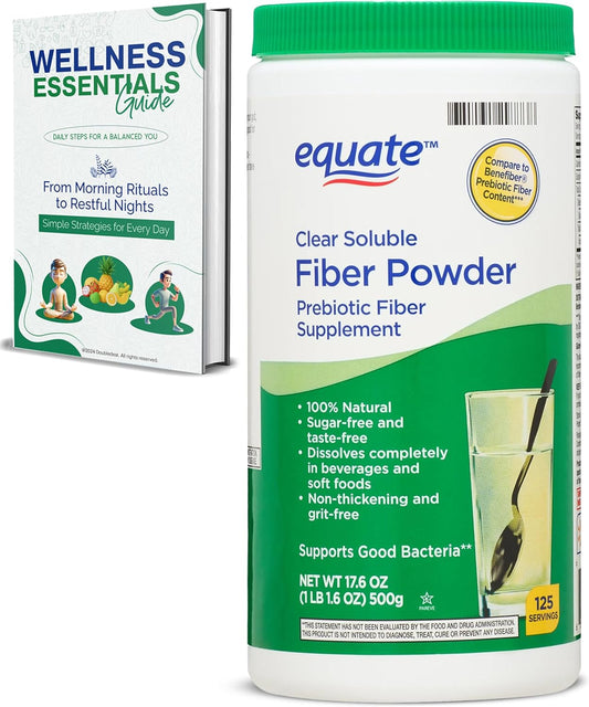 Clear Soluble Prebiotic Fiber Powder 17.6 oz - 125 Servings, Sugar-Free, Gluten-Free, No Flavor - Natural Fiber Supplement Powder dissolves in Food & Drinks