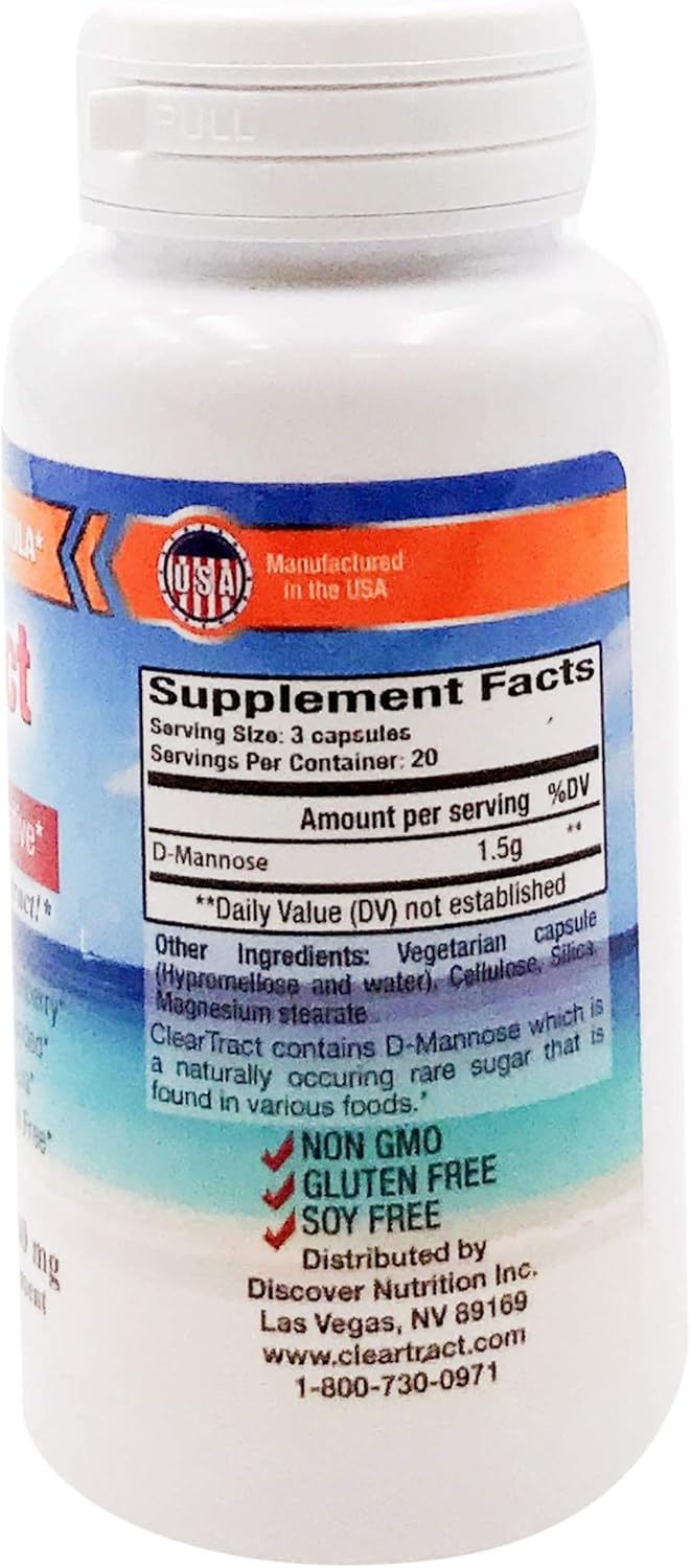 Clear Tract D-Mannose Formula Capsules - 500mg, 60 Count - Urinary Tract Health Support