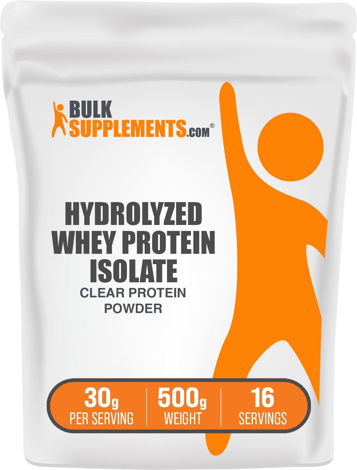 Clear Unflavored Hydrolyzed Whey Protein Isolate Powder - Gluten Free, 30g per Serving, 500g (1.1 lbs) - BulkSupplements.com