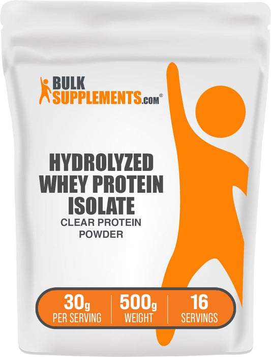 Clear Unflavored Hydrolyzed Whey Protein Isolate Powder - Gluten Free, 30g per Serving, 500g (1.1 lbs) - BulkSupplements.com