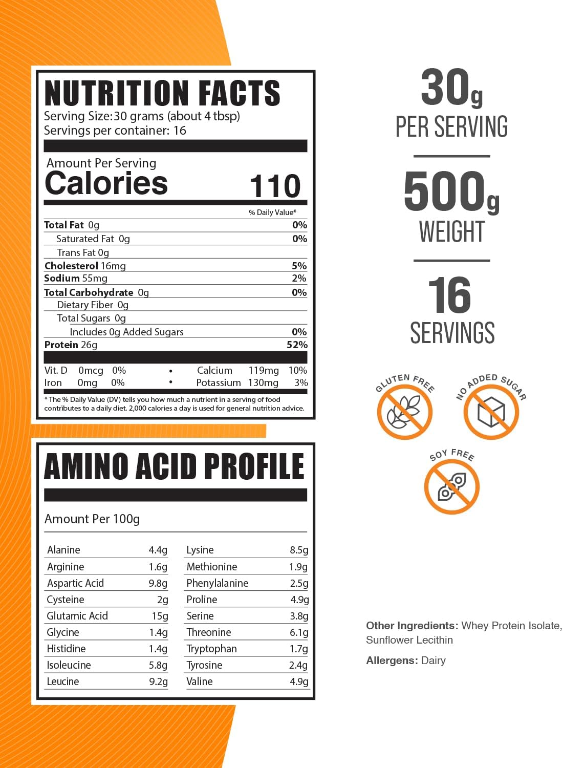 Clear Unflavored Hydrolyzed Whey Protein Isolate Powder - Gluten Free, 30g per Serving, 500g (1.1 lbs) - BulkSupplements.com