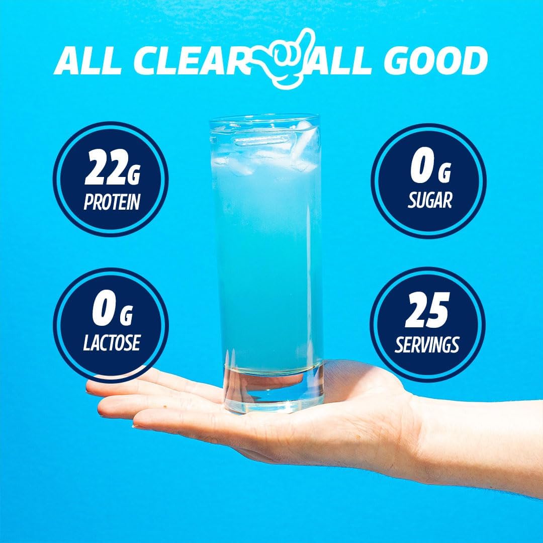 Clear Whey Isolate Protein Powder, Blue Razz Freeze Flavor - 25 Servings, 22g Protein Per Serving - Sugar-Free, Keto-Friendly, Soy-Free Juice-Like Protein