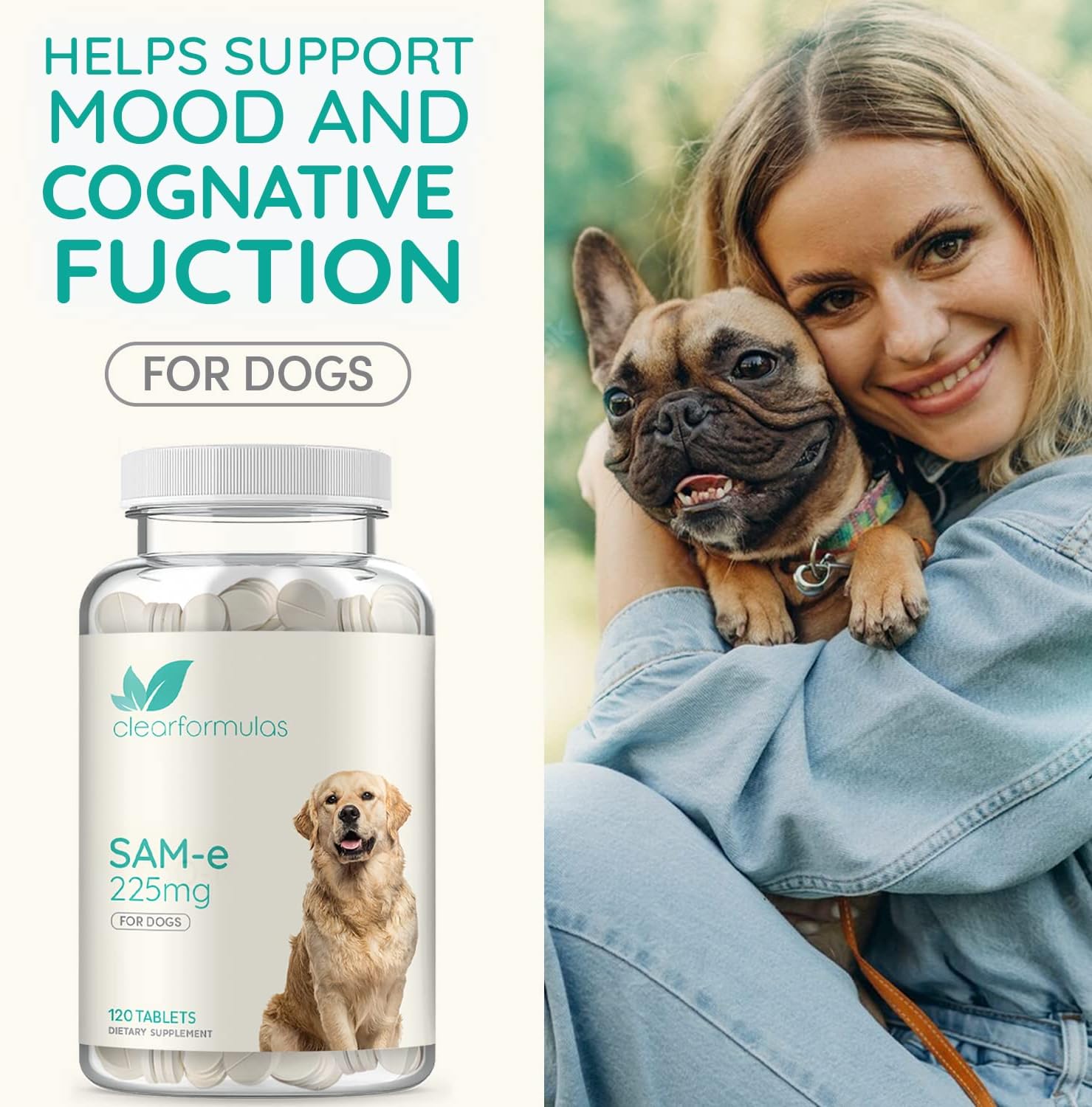 ClearFormulas Sam-e Chewable Tablets for Dogs - 225mg S-Adenosyl-L-Methionine for Natural Hepatic Liver Health Support - 120 Count