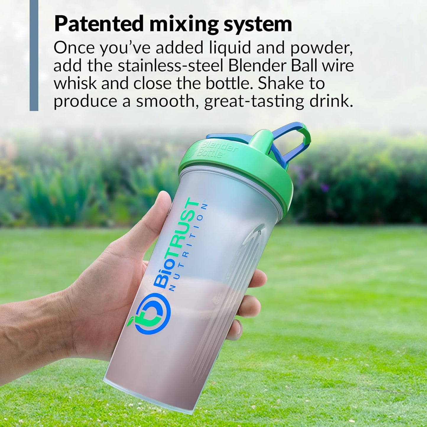 Clear/Green BioTRUST BlenderBottle Classic Shaker Bottle - 28 oz with Loop
