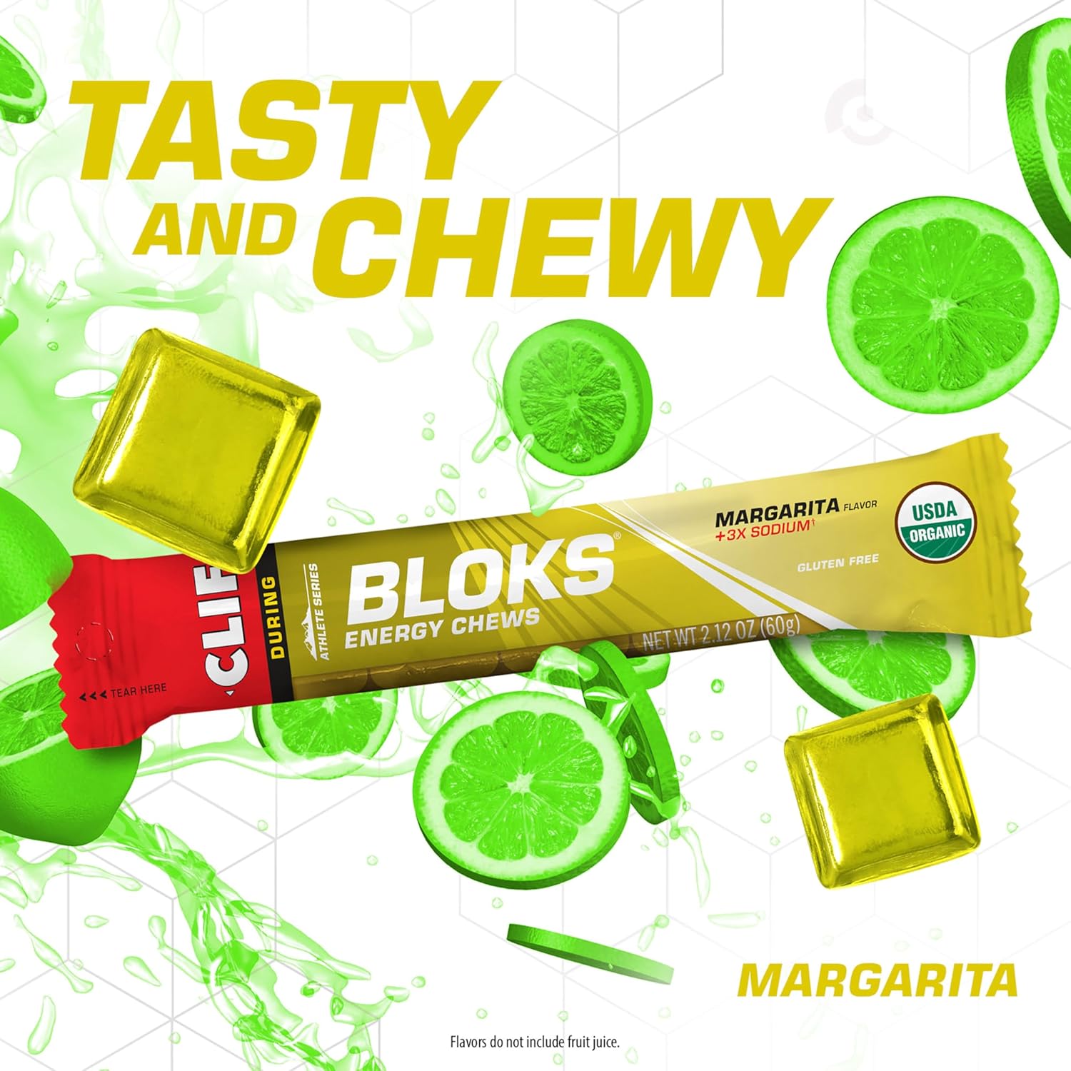 CLIF BLOKS - Margarita Flavor Energy Chews with 3X Sodium - Non-GMO Plant Based Fuel for Cycling and Running - Fast Carbs and Electrolytes - 2.12 oz (18 Count)