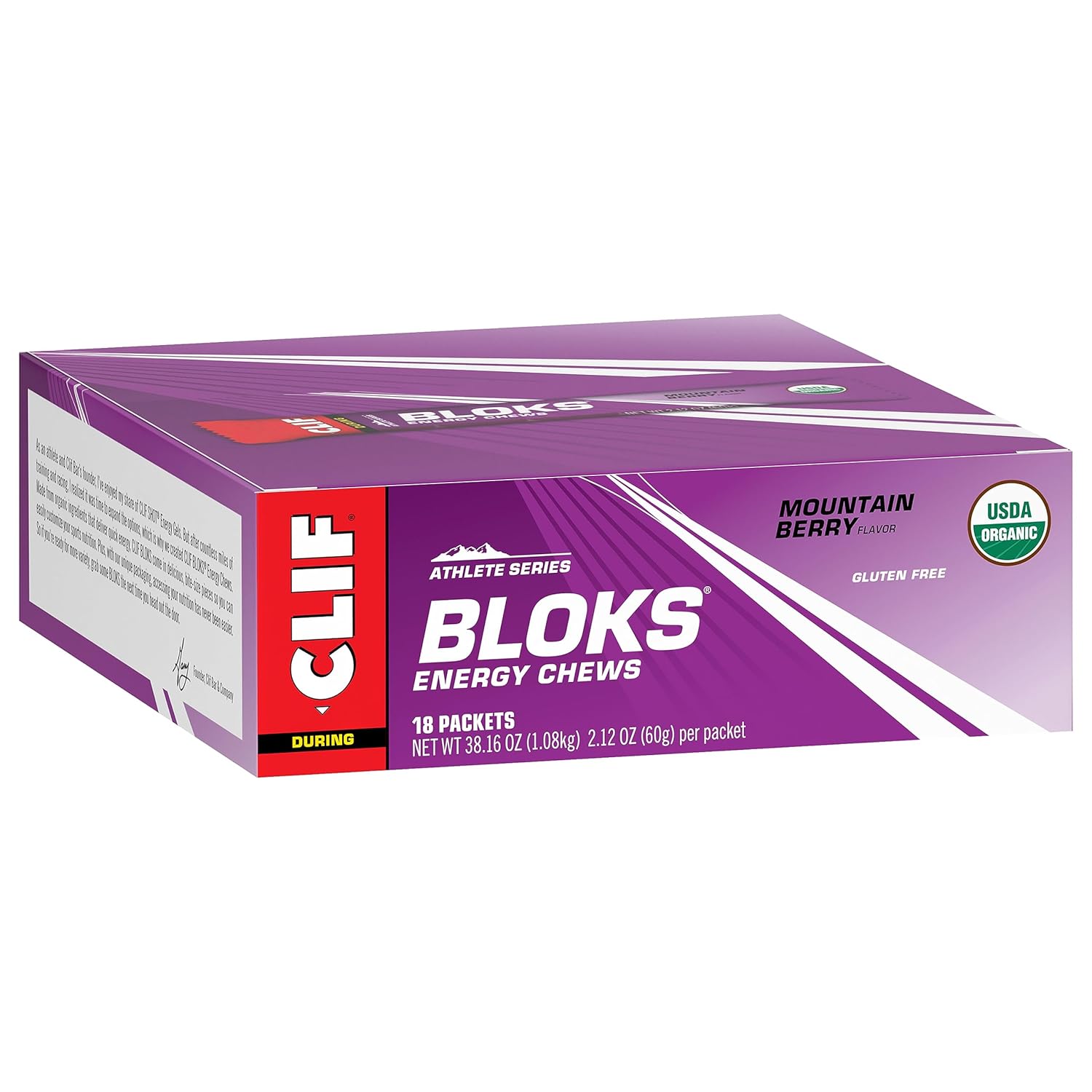 CLIF BLOKS Mountain Berry Energy Chews - Non-GMO Plant Based Fuel for Cycling & Running - Fast Carbs & Electrolytes - 2.12 oz (18 Count)