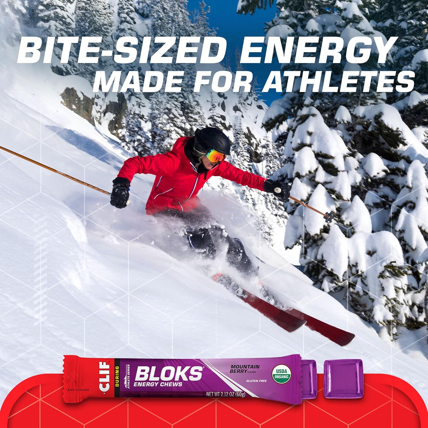 CLIF BLOKS Mountain Berry Energy Chews - Non-GMO Plant Based Fuel for Cycling & Running - Fast Carbs & Electrolytes - 2.12 oz (18 Count)
