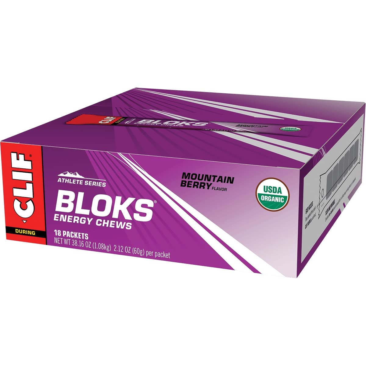CLIF BLOKS Mountain Berry Energy Chews - Non-GMO Plant Based Fuel for Cycling & Running - Fast Carbs & Electrolytes - 2.12 oz (18 Count)